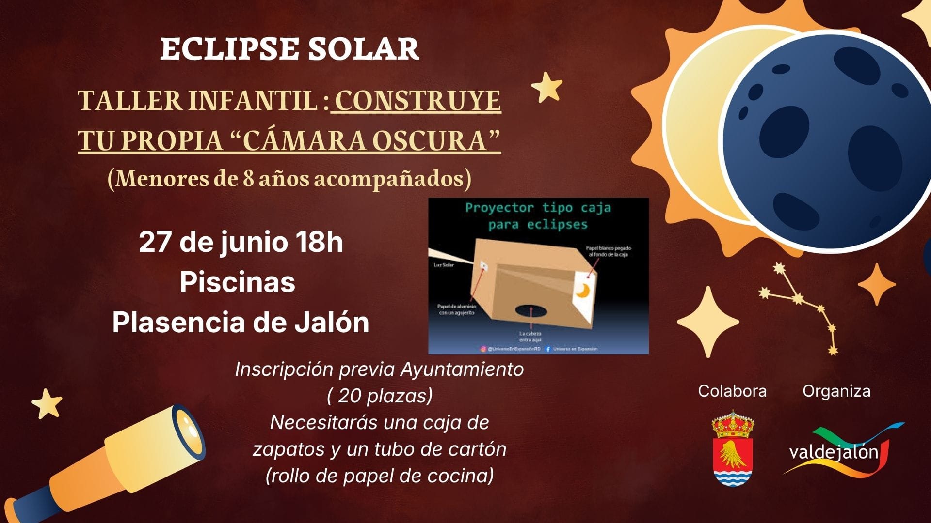 Construye un visor para eclipses: taller de astronomía en Plasencia de Jalón