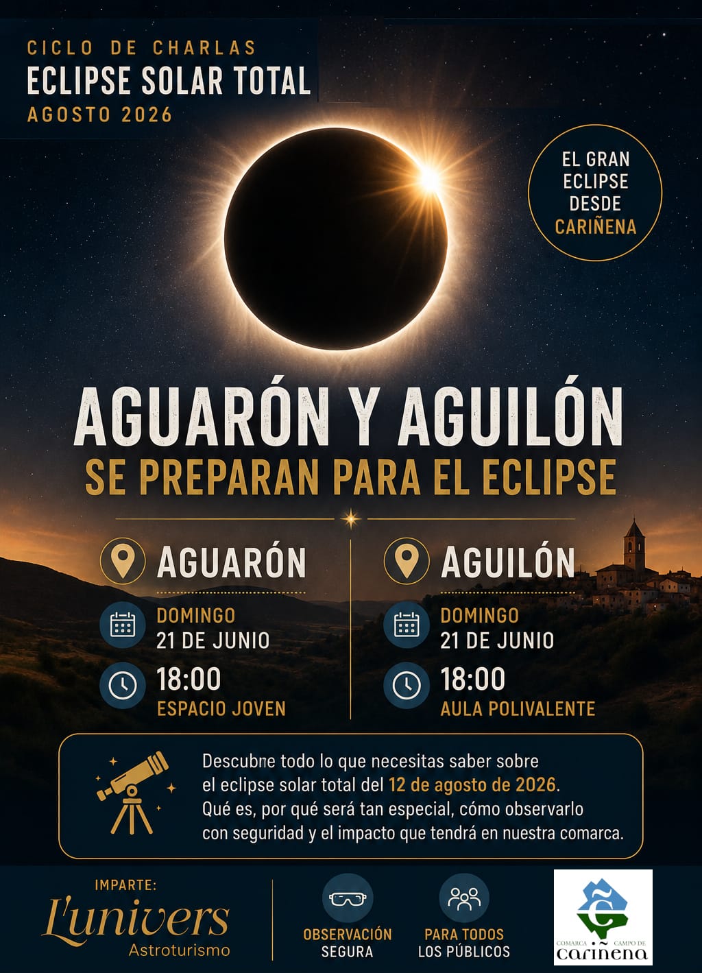 Aguarón y Aguilón se preparan para el eclipse total de 2026